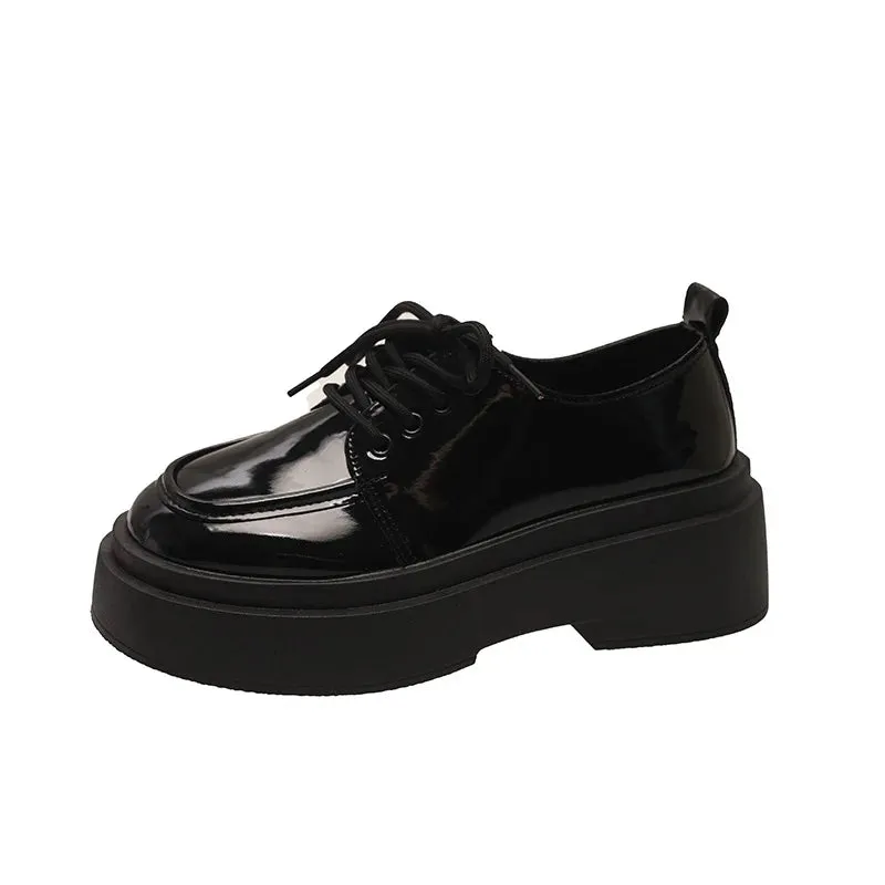 binfenxie  -  Retro British Style Black Loafers for Women Fashion Casual New Designer Platform Shoes Ladies PU Leather Lace Pumps Shoes Ladies