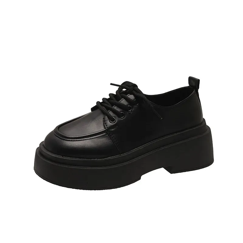 binfenxie  -  Retro British Style Black Loafers for Women Fashion Casual New Designer Platform Shoes Ladies PU Leather Lace Pumps Shoes Ladies