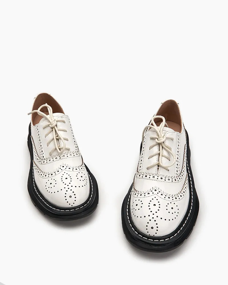 (Clean Up - US 10) Patent Leather Carved Platform Loafers