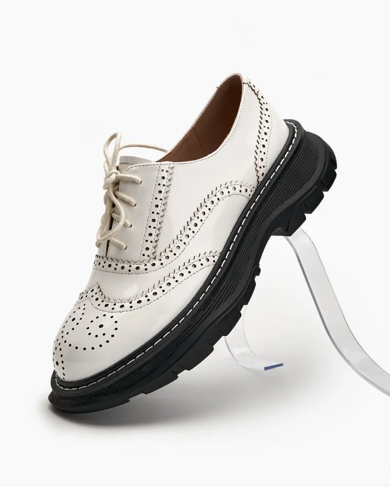 (Clean Up - US 10) Patent Leather Carved Platform Loafers