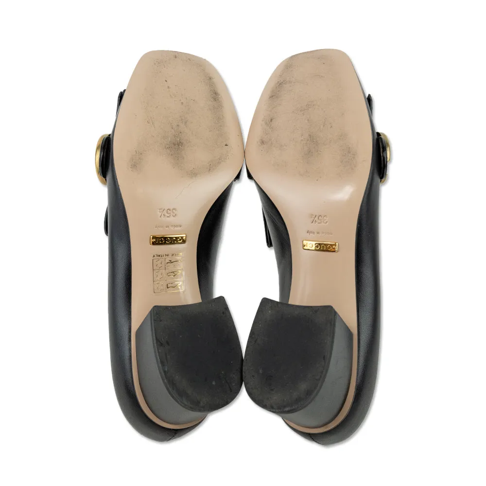 Gucci GG Marmont Black Leather Fringe Heeled Loafers