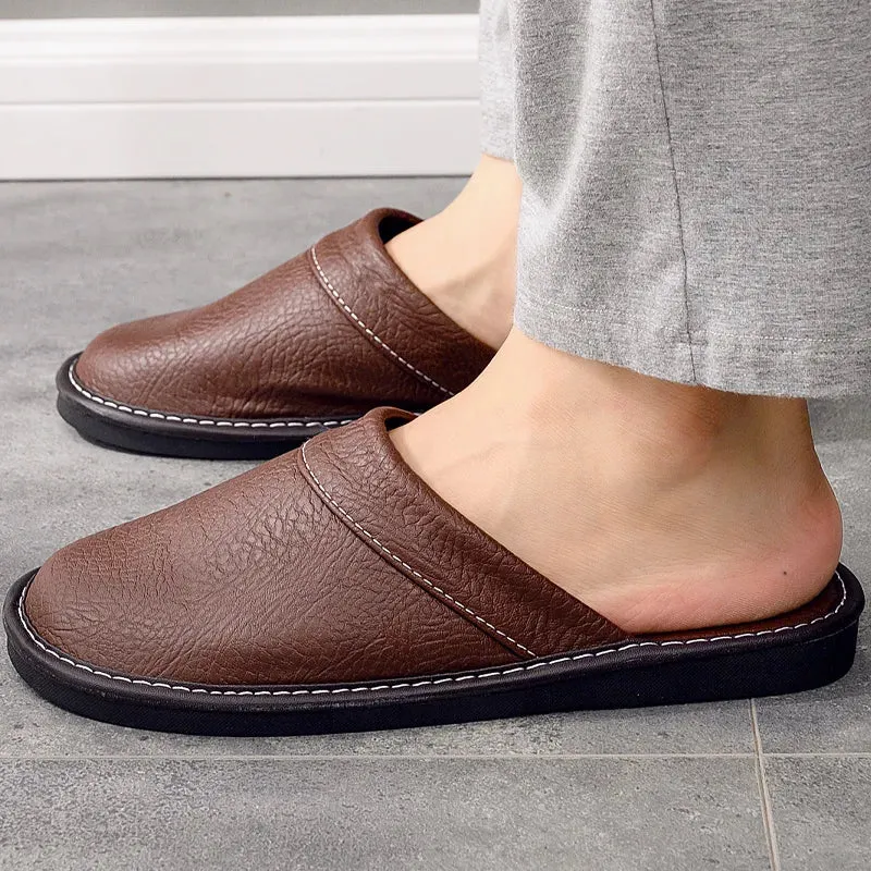 Men's Plus Size Leather Home Casual Comfy Slippers