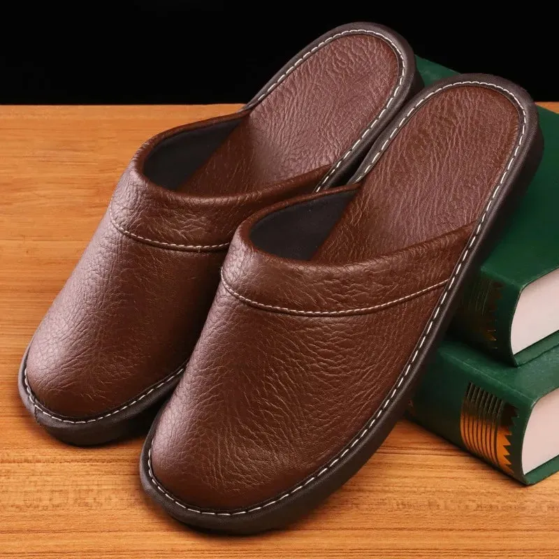 Men's Plus Size Leather Home Casual Comfy Slippers