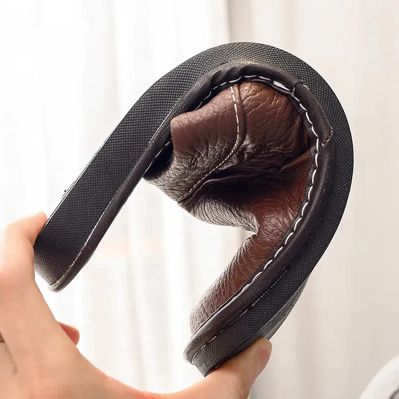 Men's Plus Size Leather Home Casual Comfy Slippers