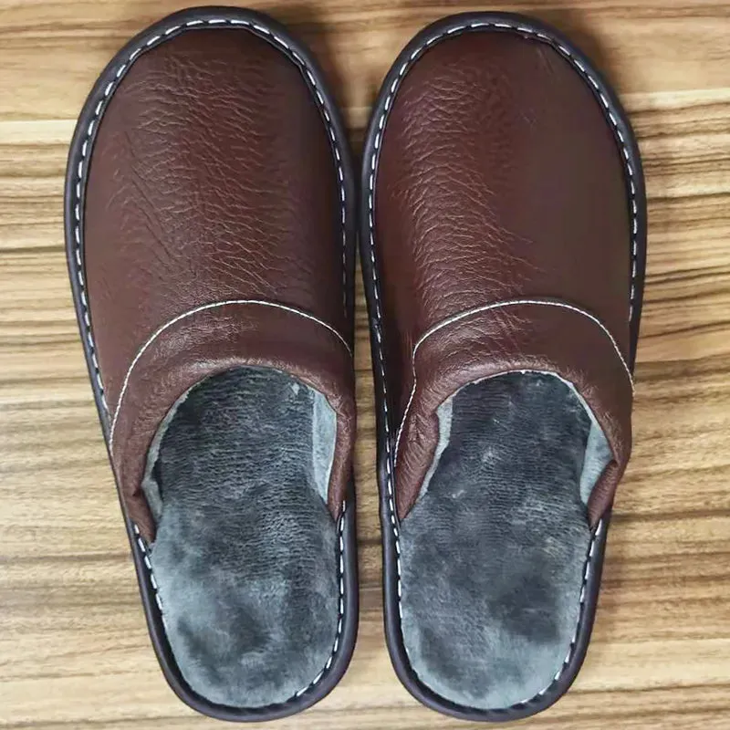 Men's Plus Size Leather Home Casual Comfy Slippers