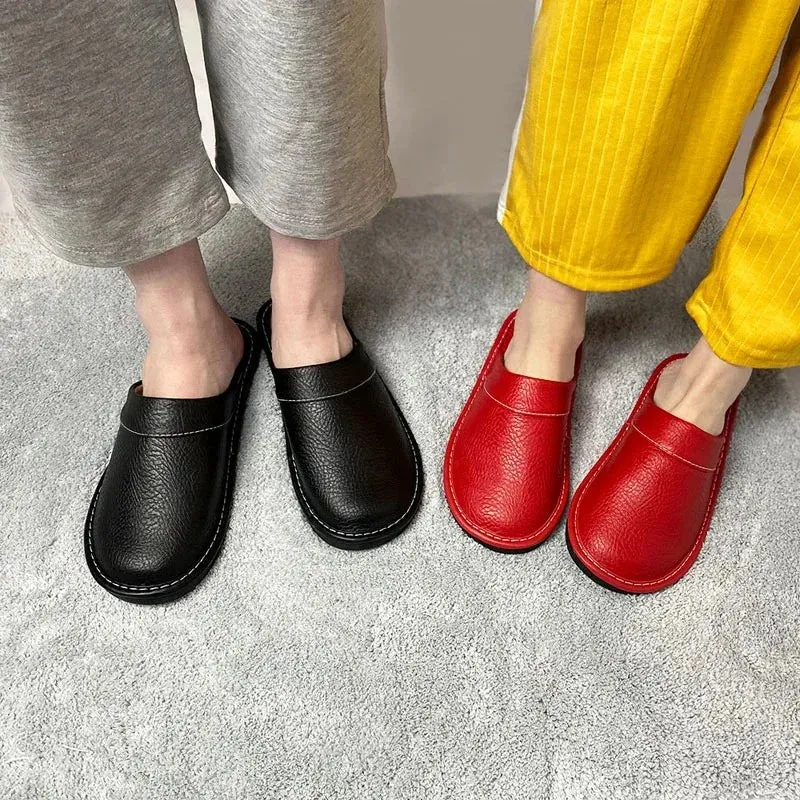 Men's Plus Size Leather Home Casual Comfy Slippers