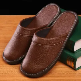 Men's Plus Size Leather Home Casual Comfy Slippers