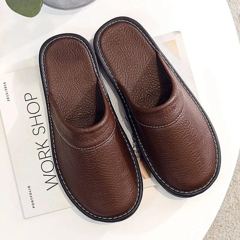 Men's Plus Size Leather Home Casual Comfy Slippers