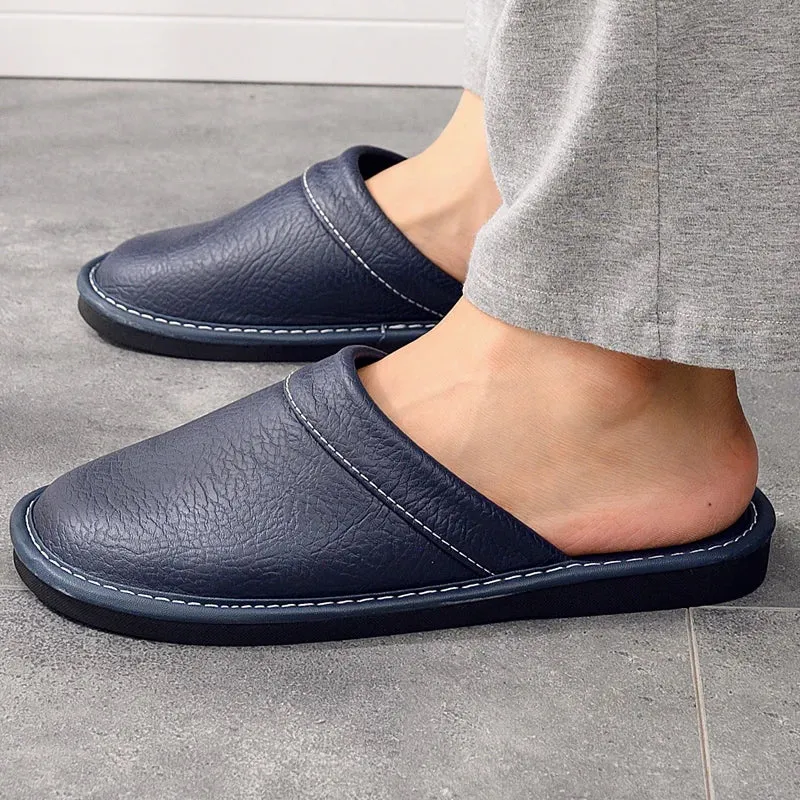 Men's Plus Size Leather Home Casual Comfy Slippers