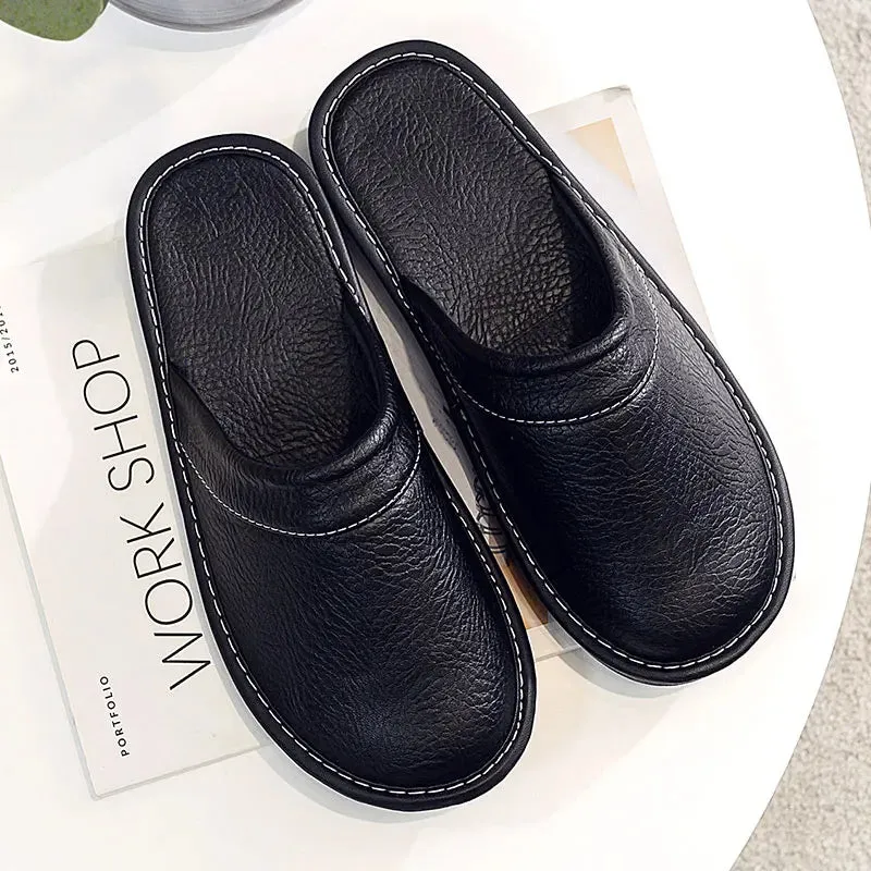 Men's Plus Size Leather Home Casual Comfy Slippers