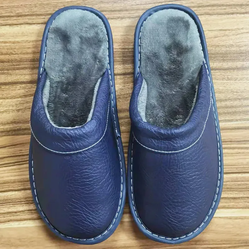 Men's Plus Size Leather Home Casual Comfy Slippers