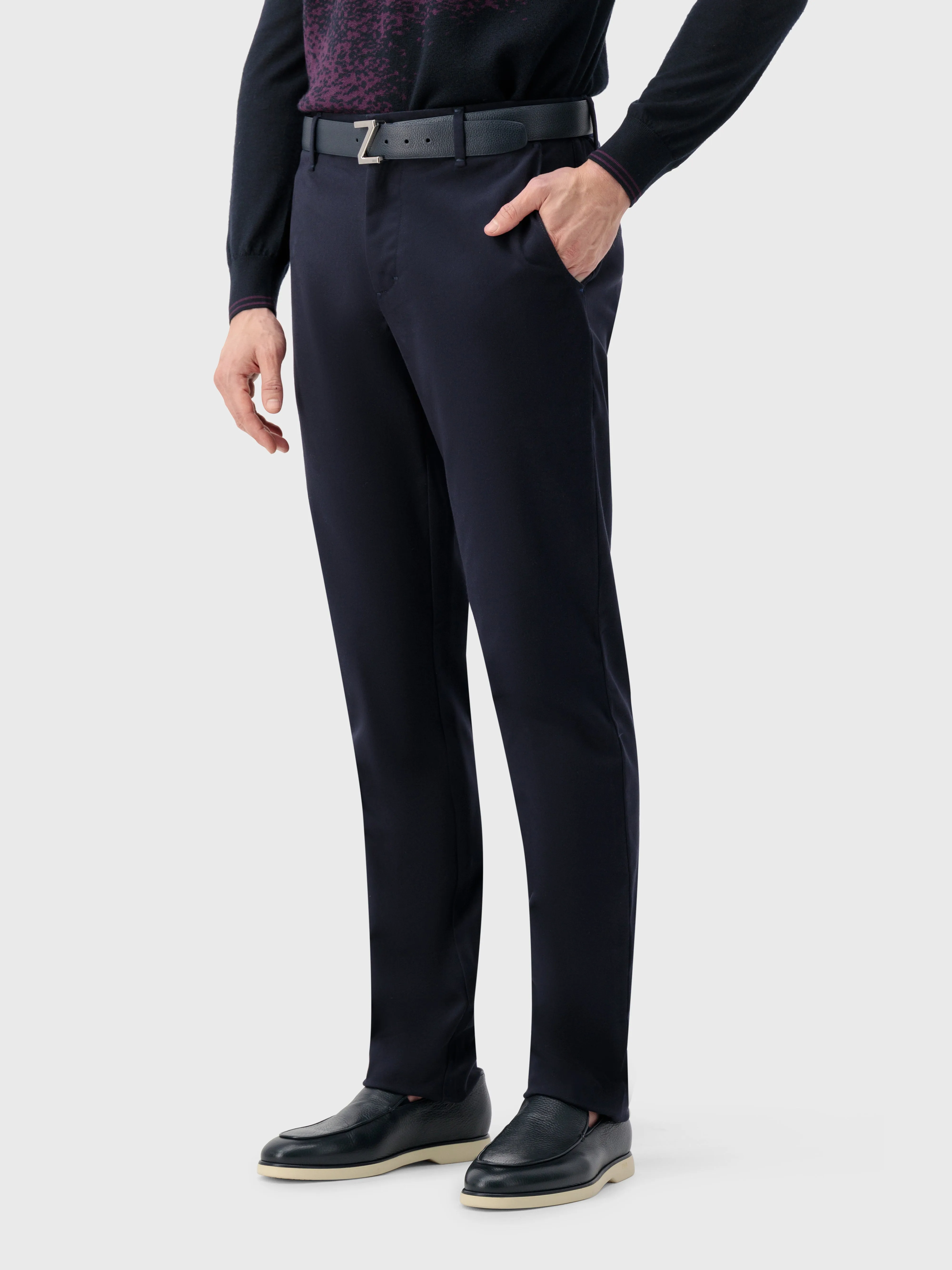 Trousers with Ribbed Elastic Waistband Blue Navy