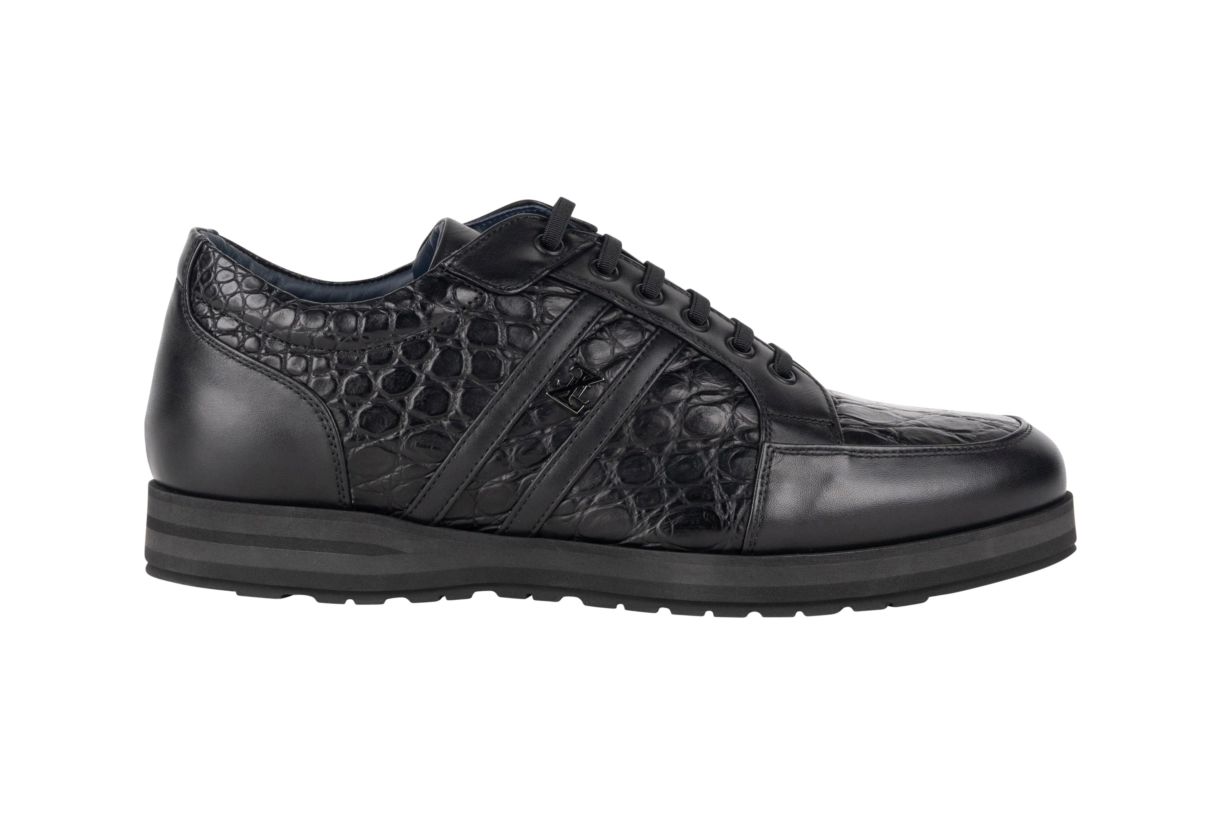 Zilli Black Caiman & Calfskin Blend Sneakers With Signature ZILLI Lettering